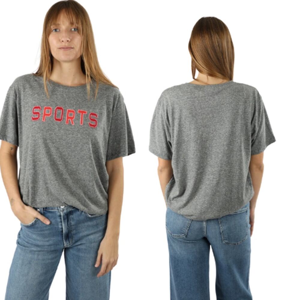 NEW Mother The Rowdy Crew Neck Short Sleeve Graphic Tee Gray Size: Small